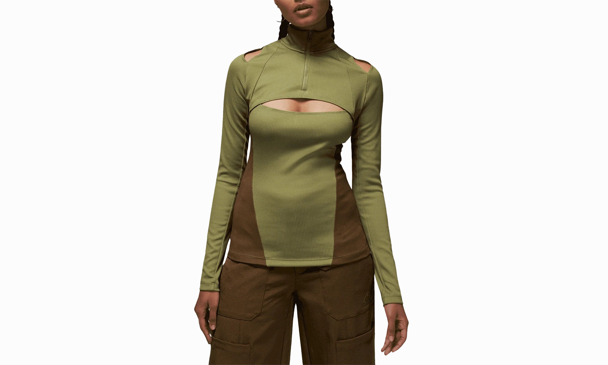 23 Engineered Women's Top "OLIVE GREEN" Layered Paneling Design Edge