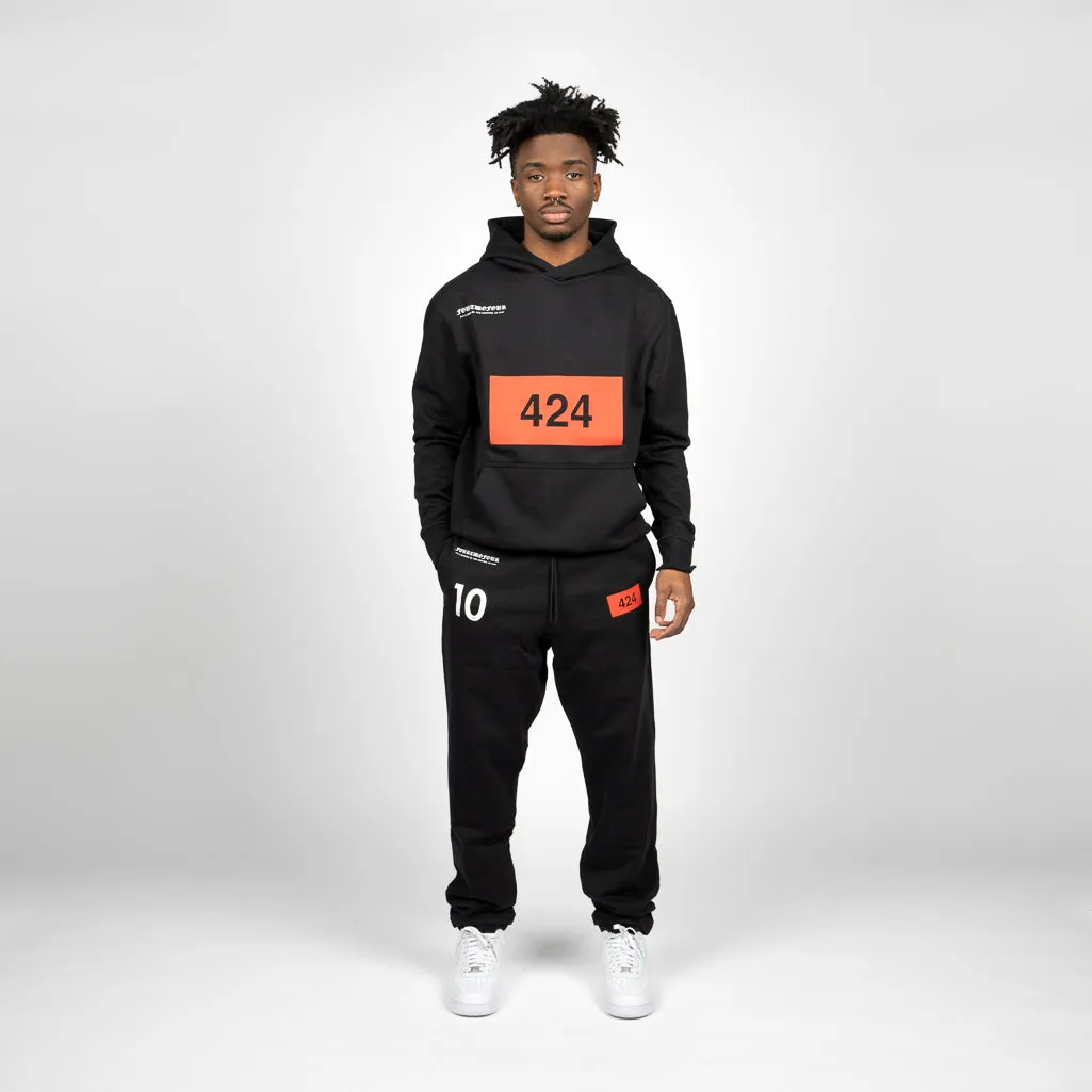 424 Felpa Stampata Hoodie - Black Compact Knit Collar