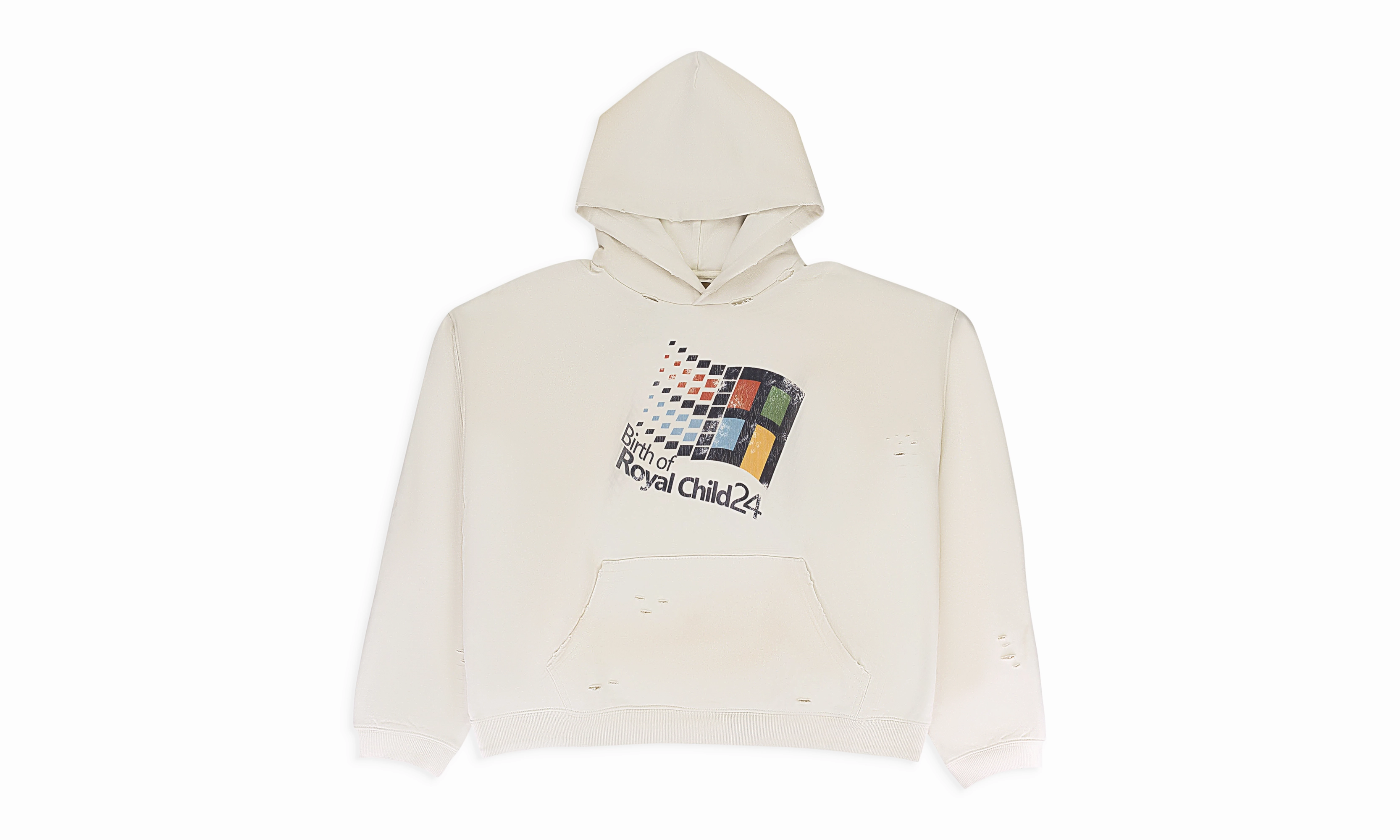 ??WINDOWS24?? RETRO DISTRESSED WHITE HOODIE "White"