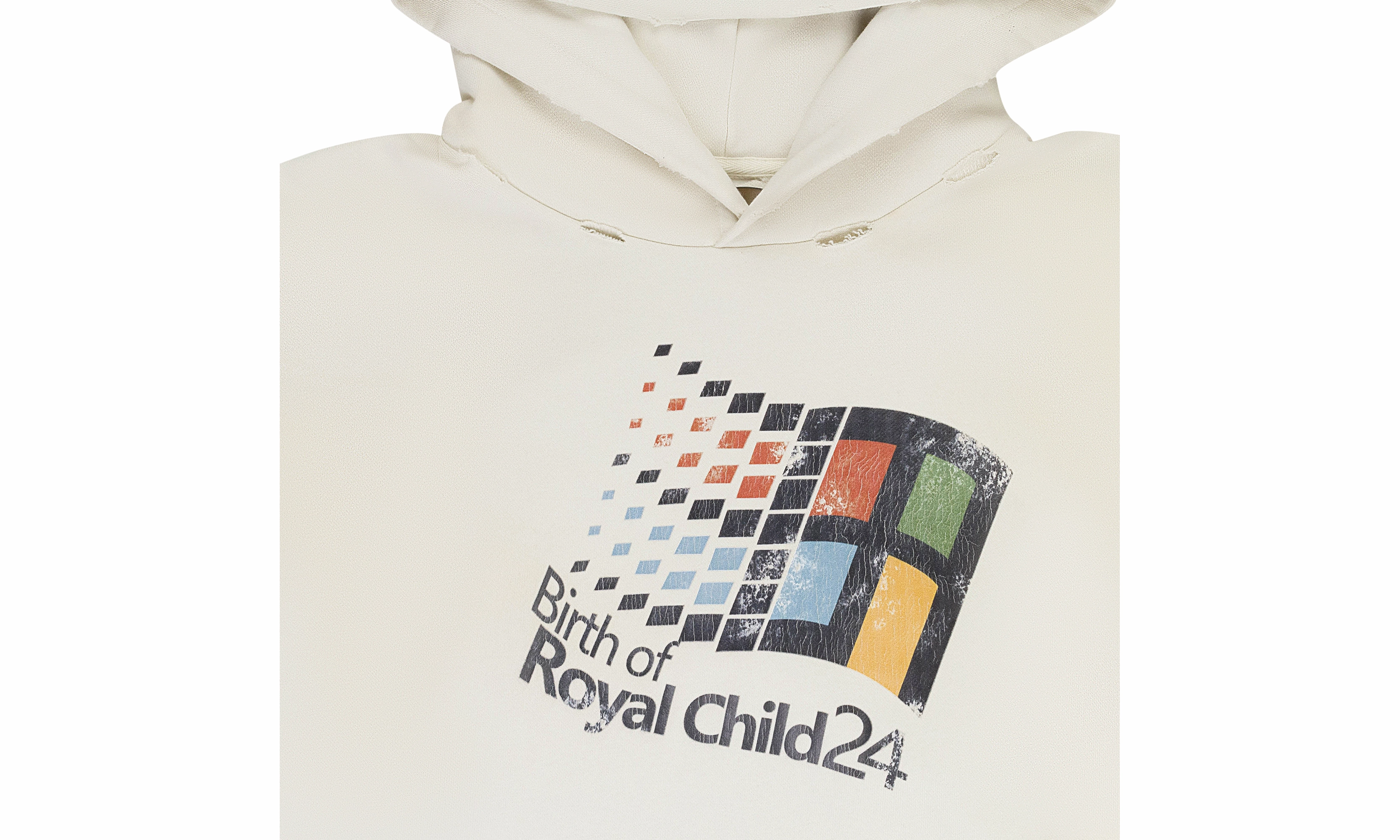 ??WINDOWS24?? RETRO DISTRESSED WHITE HOODIE "White"