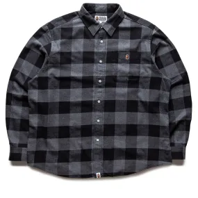 A Bathing Ape Bape Check Ape Flannel Shirt - Black/Grey Neutral Colors