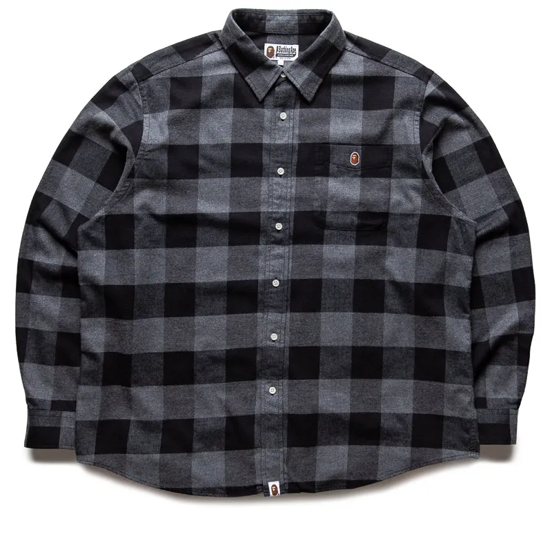 A Bathing Ape Bape Check Ape Flannel Shirt - Black/Grey Non-Iron Trendy Fashion