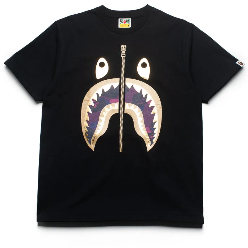 adult clothing A Bathing Ape Color Camo Shark Tee - Black/Purple