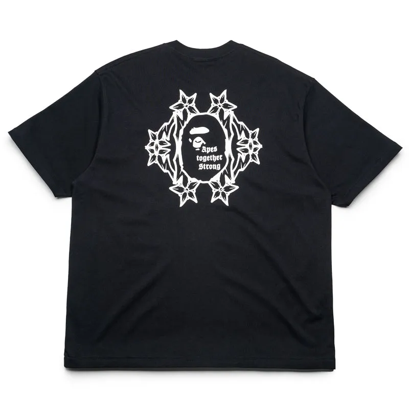 A Bathing Ape Gothic Logo Tee - Black henley shirt Reinforced Button Placket