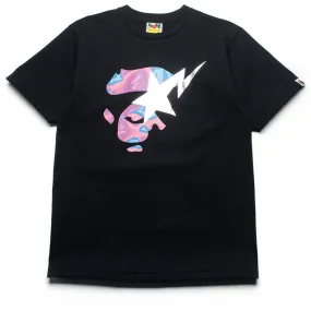A Bathing Ape Liquid Camo Ape Face Sta Tee - Black/Pink Halter neck Asymmetrical hem