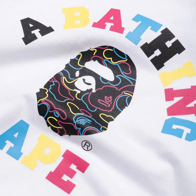 Polka Dots Floral Pattern A Bathing Ape Neon Camo College Tee - White