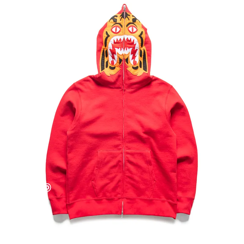 A Bathing Ape Tiger Full Zip Hoodie - Red Rayon blend Streetwear Style