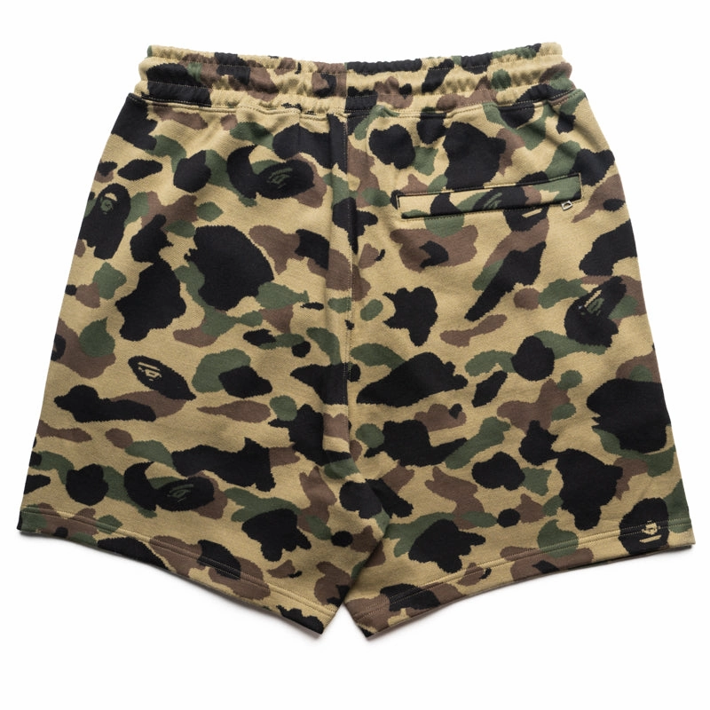 A Bathing Ape 1st Camo Jacquard One Point Sweat Shorts - Green Roll Up Cuff Design