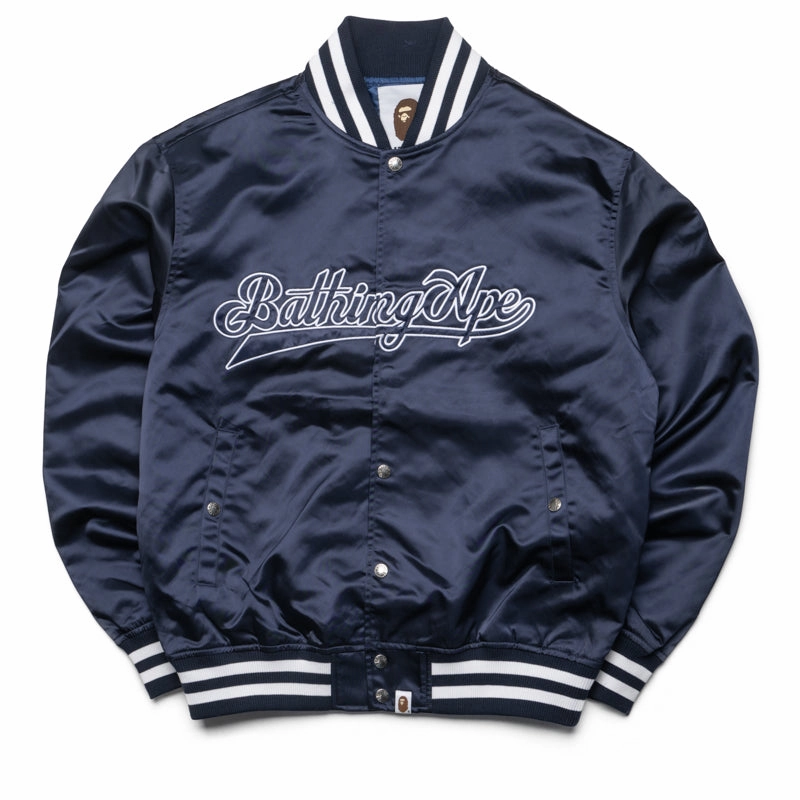 High Density Weave Mascara A Bathing Ape Baseball Varsity Jacket - Navy