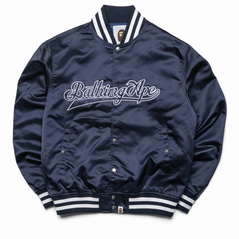 Outdoor Use A Bathing Ape Baseball Varsity Jacket - Navy