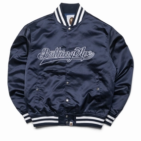 High Density Weave Mascara A Bathing Ape Baseball Varsity Jacket - Navy