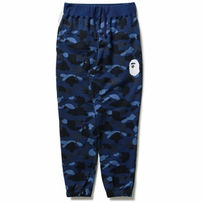 Ripstop Fabric Blend Flat Lock Stitching A Bathing Ape Camo Wide Sweatpants - Navy