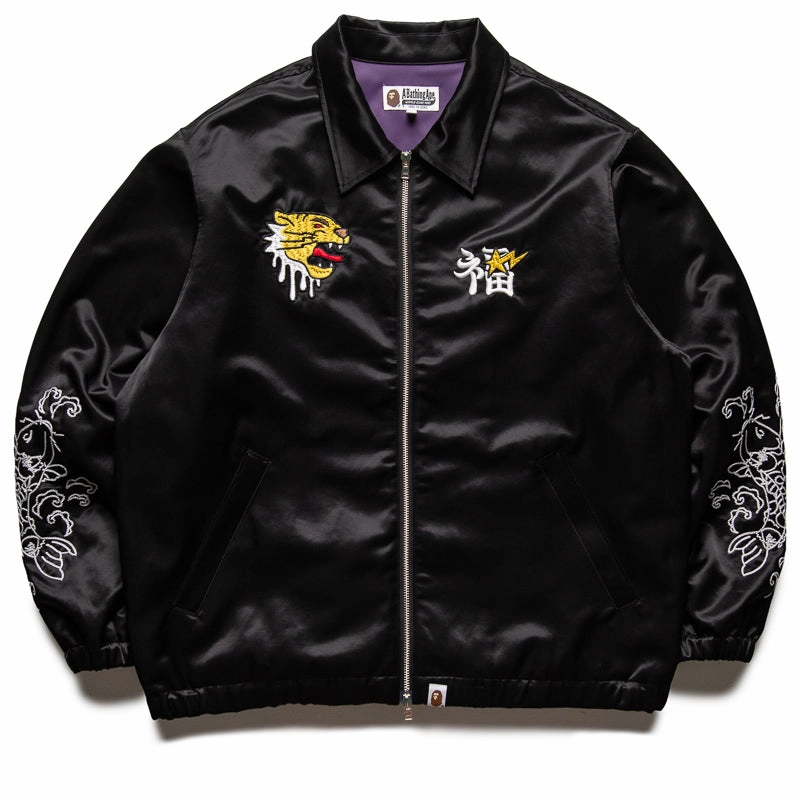 A Bathing Ape Satin Souvenir Jacket - Black Multi Pocket Style Urban Adventure