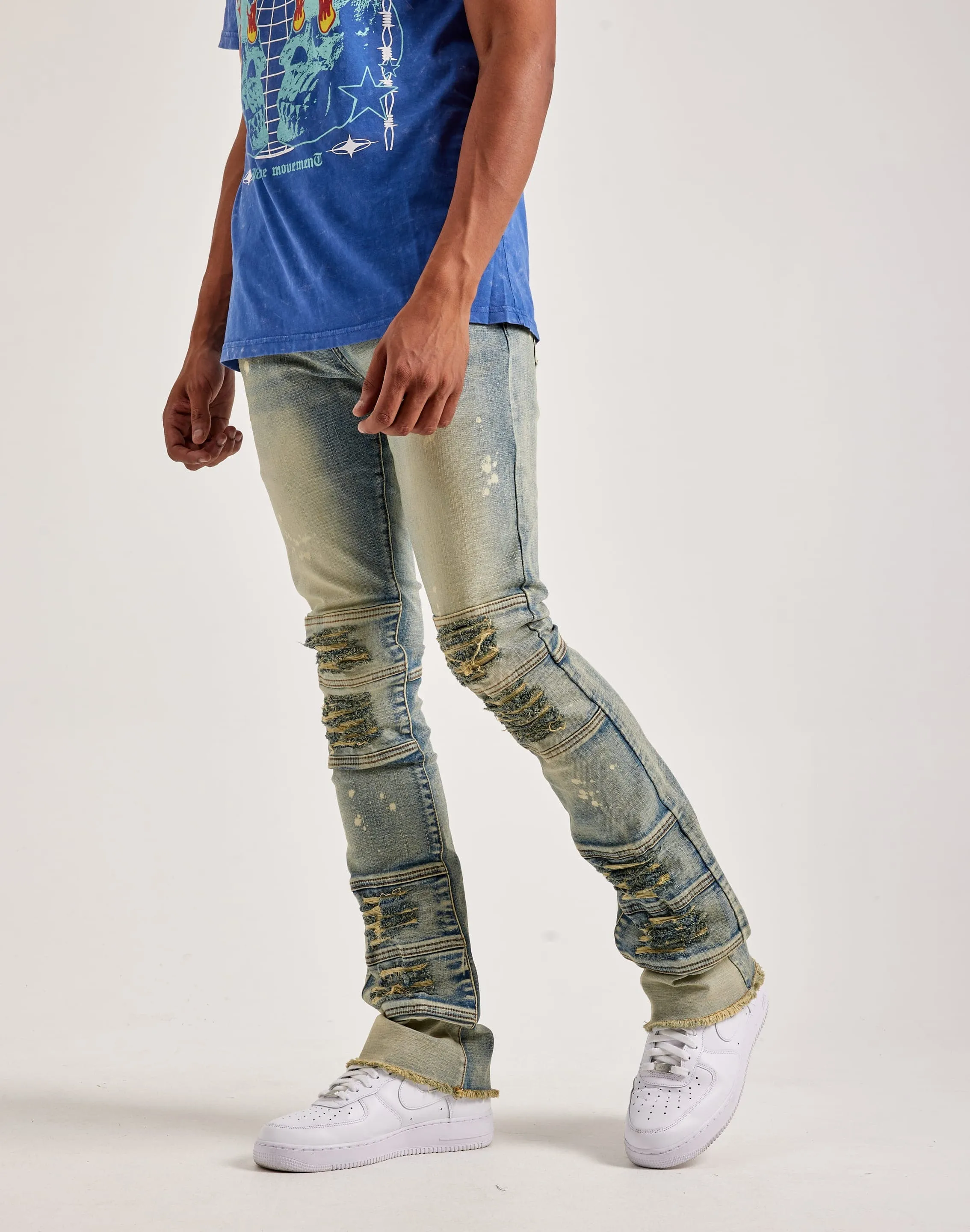Kilogram Heavy Ripped Stacked Denim Jeans Regular Fit