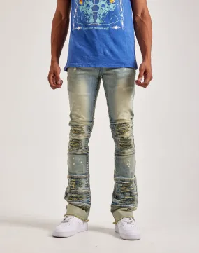Boho Free FlexibleElasticity Kilogram Heavy Ripped Stacked Denim Jeans