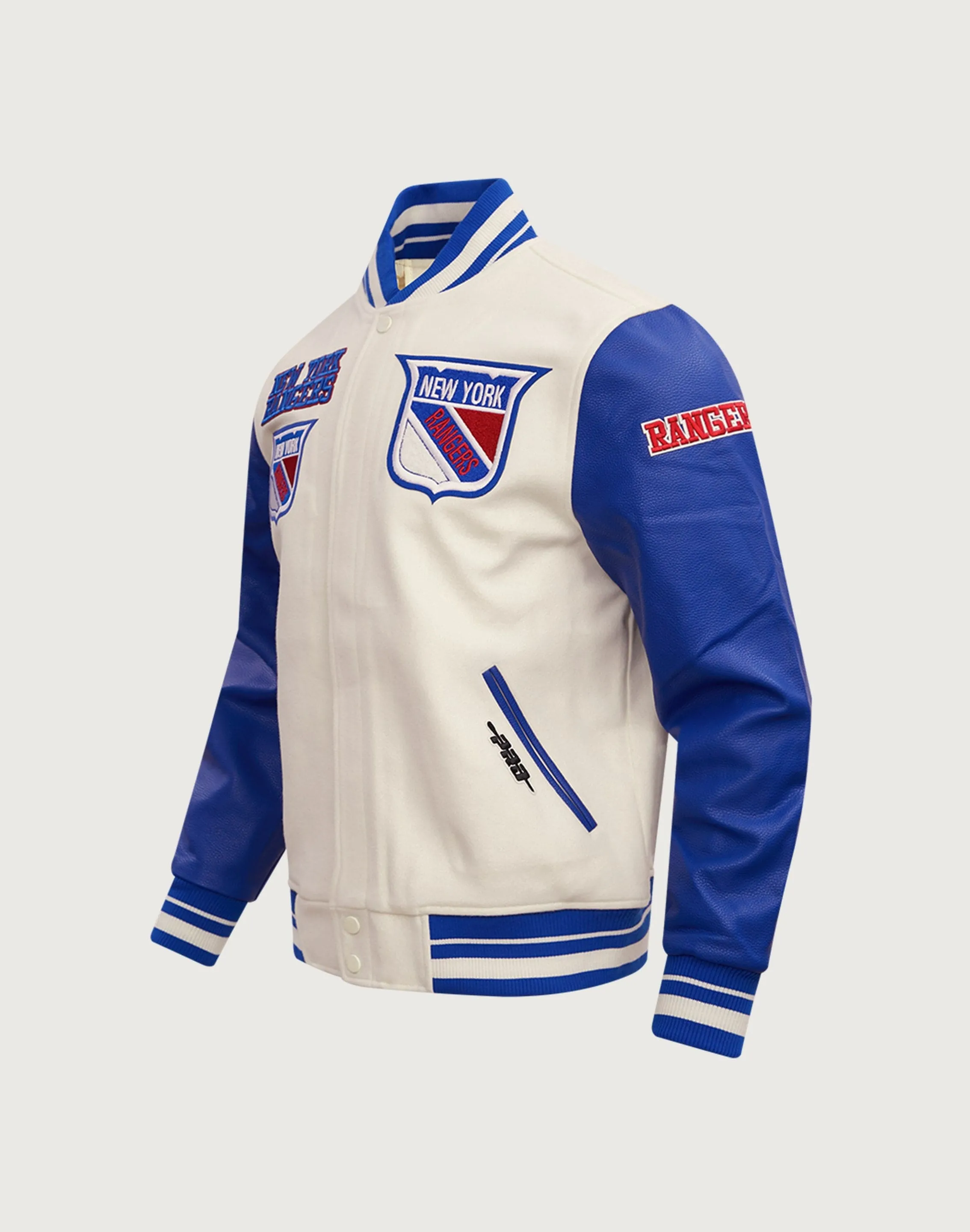 Pro Standard NHL New York Rangers Retro Classic Rib Wool Varsity Jacket Ocean Glow