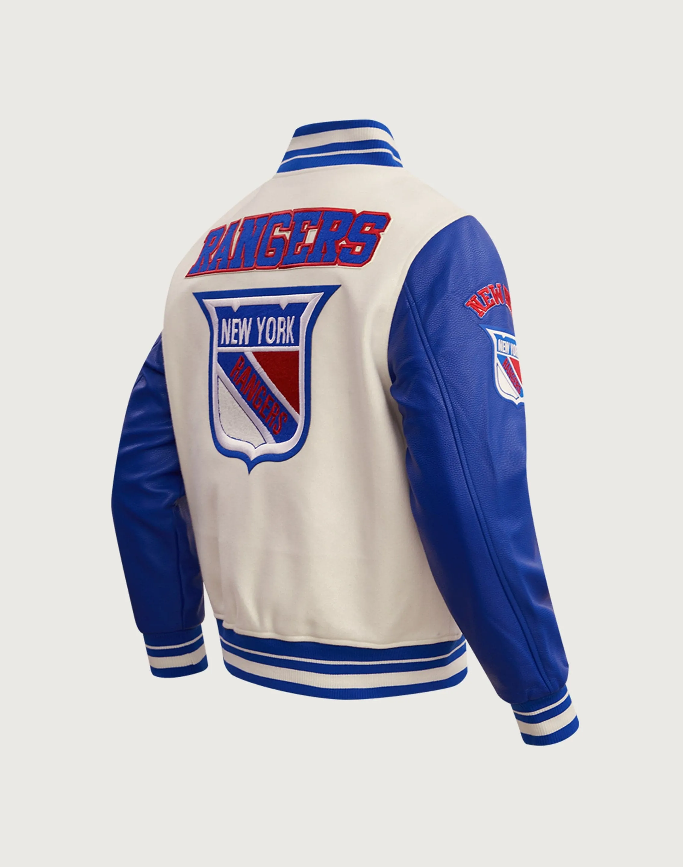 Pro Standard NHL New York Rangers Retro Classic Rib Wool Varsity Jacket Clean Cut DoubleLayeredEdging