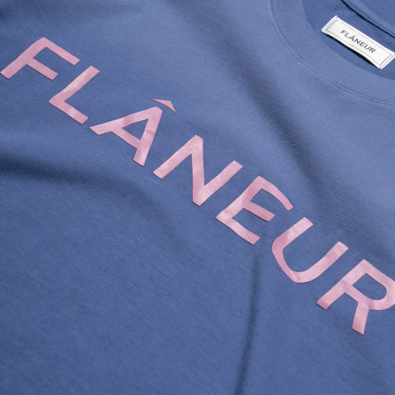 Flaneur Washed Puffed Logo Tee - Purple abstract hem Family outing