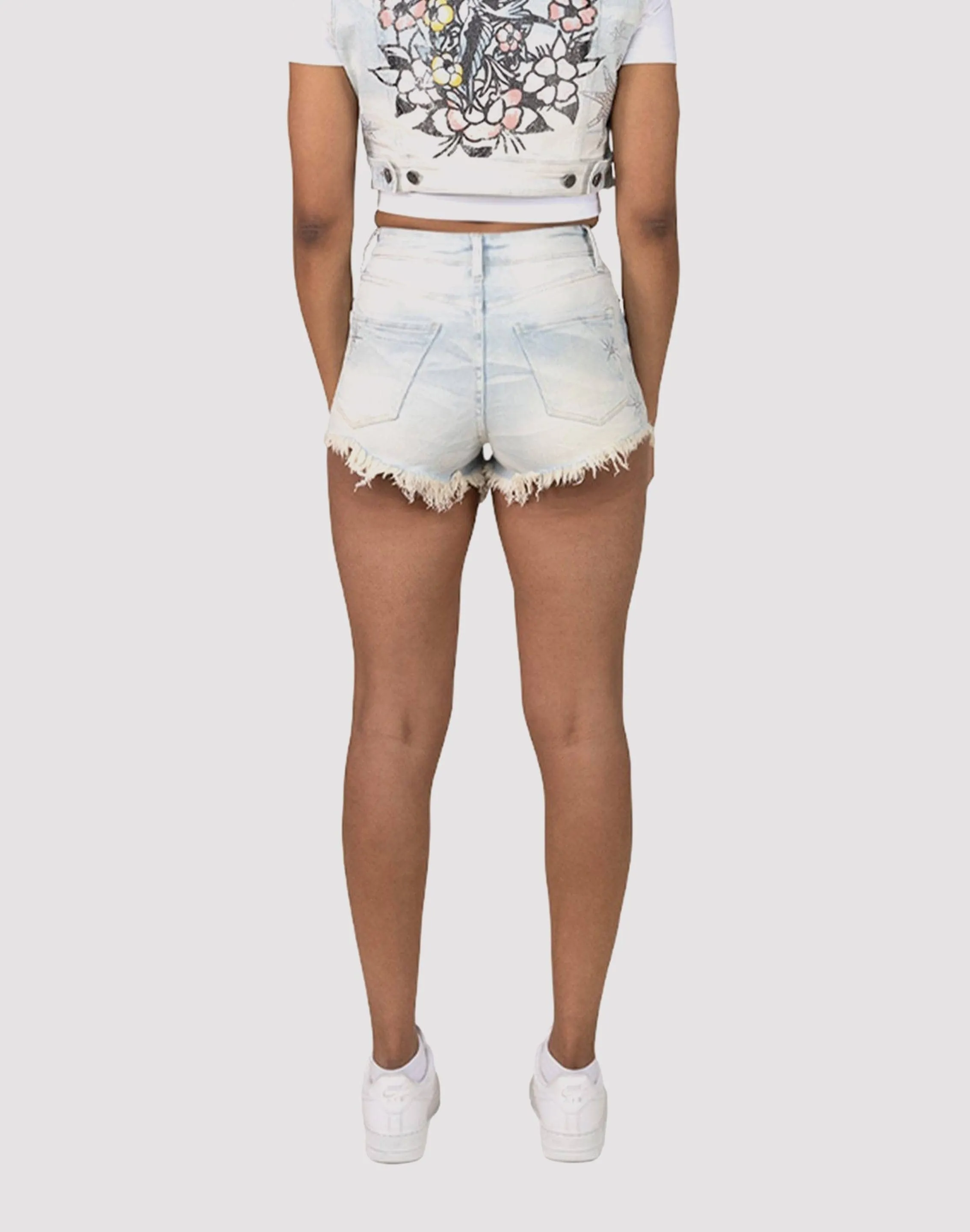 Office Mood Antibacterial Treatment Smoke Rise Bird Denim Shorts