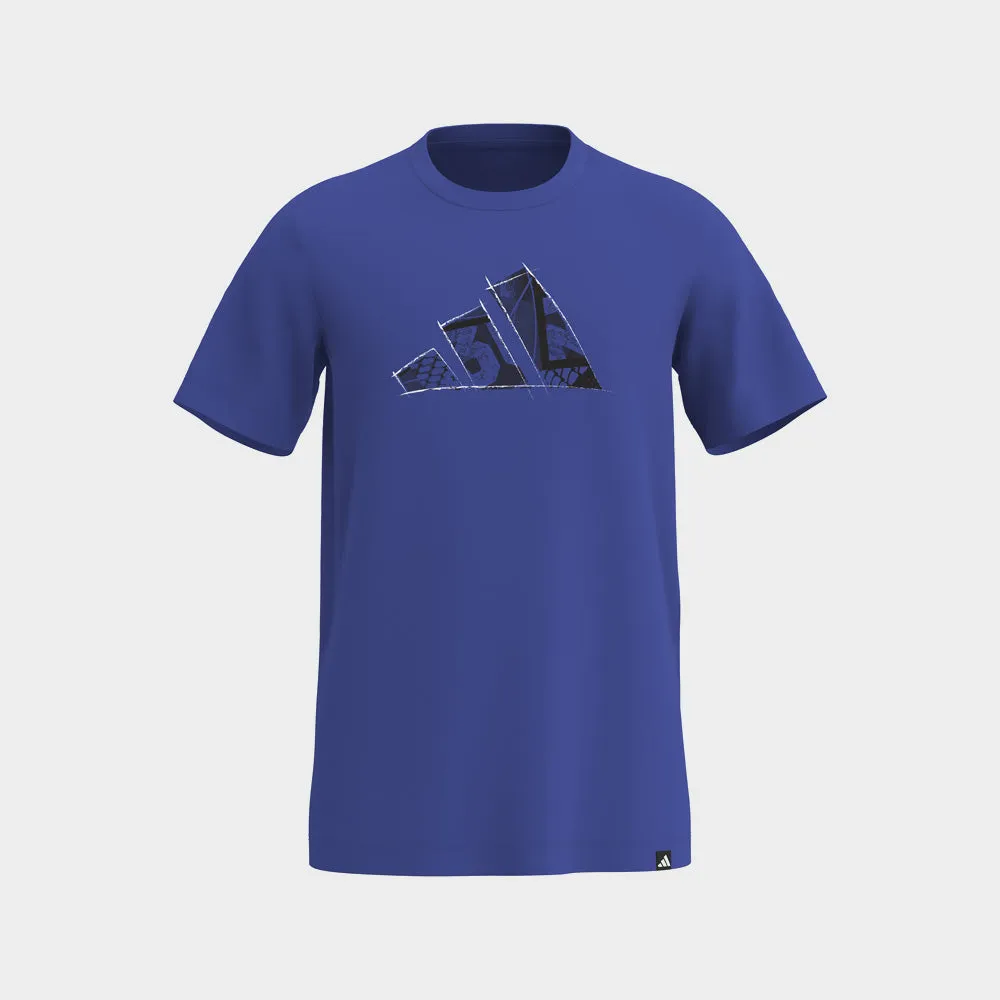 Adidas Mens Logo Graphic Tee Blue Pearl Tone MoistureControl Lining