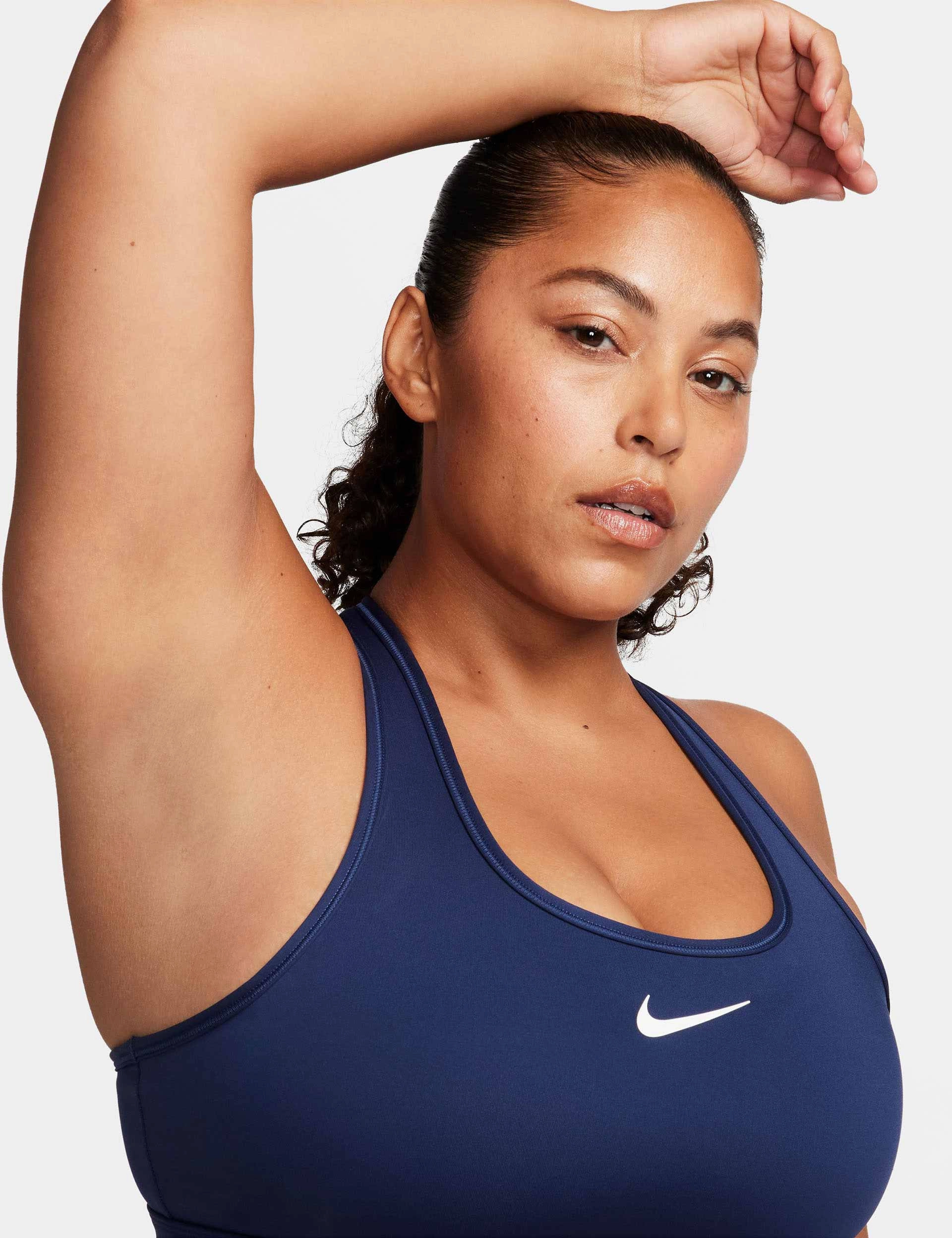 Swoosh Medium Support Bra - Midnight Navy/White Oversized Fit Flexible Band