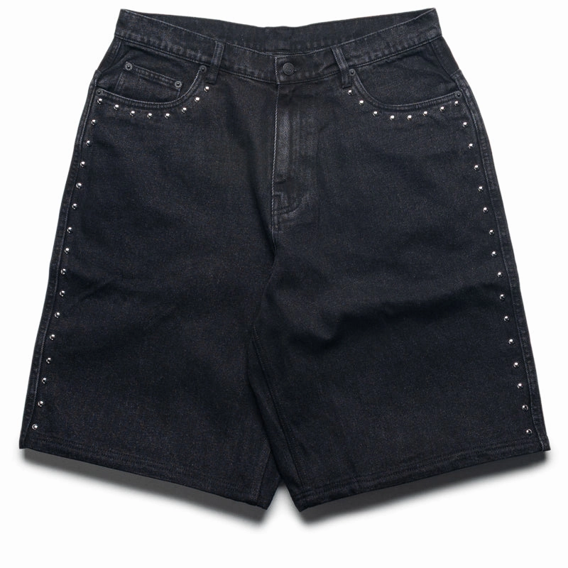 Striped Pattern Pleasures Lucky Studded Jorts - Black