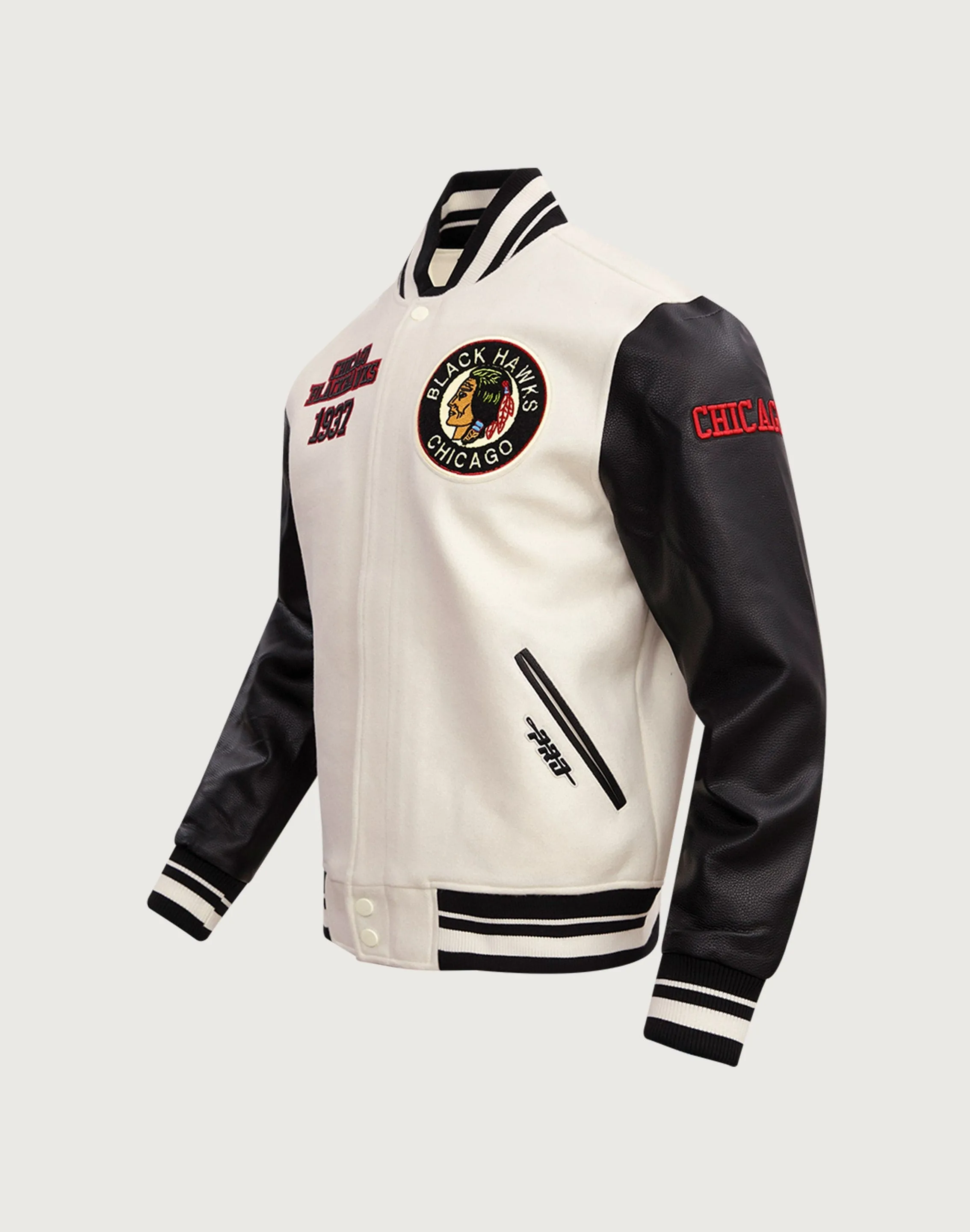 Reflective accents Poise Fit Pro Standard NHL Chicago Blackhawks Retro Classic Rib Wool Varsity Jacket
