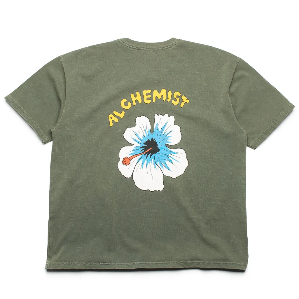 animal hem Alchemist Floral Skull Tee - Defender Green