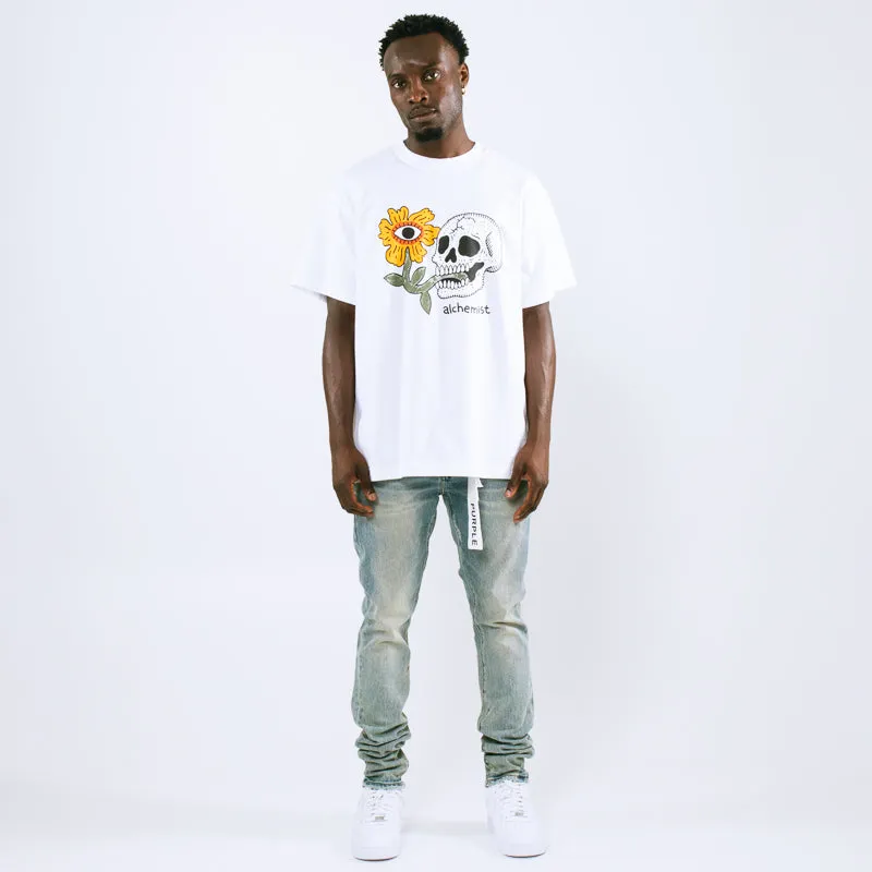 Elastic waist Belt loops Alchemist Floral Skull Tee - White