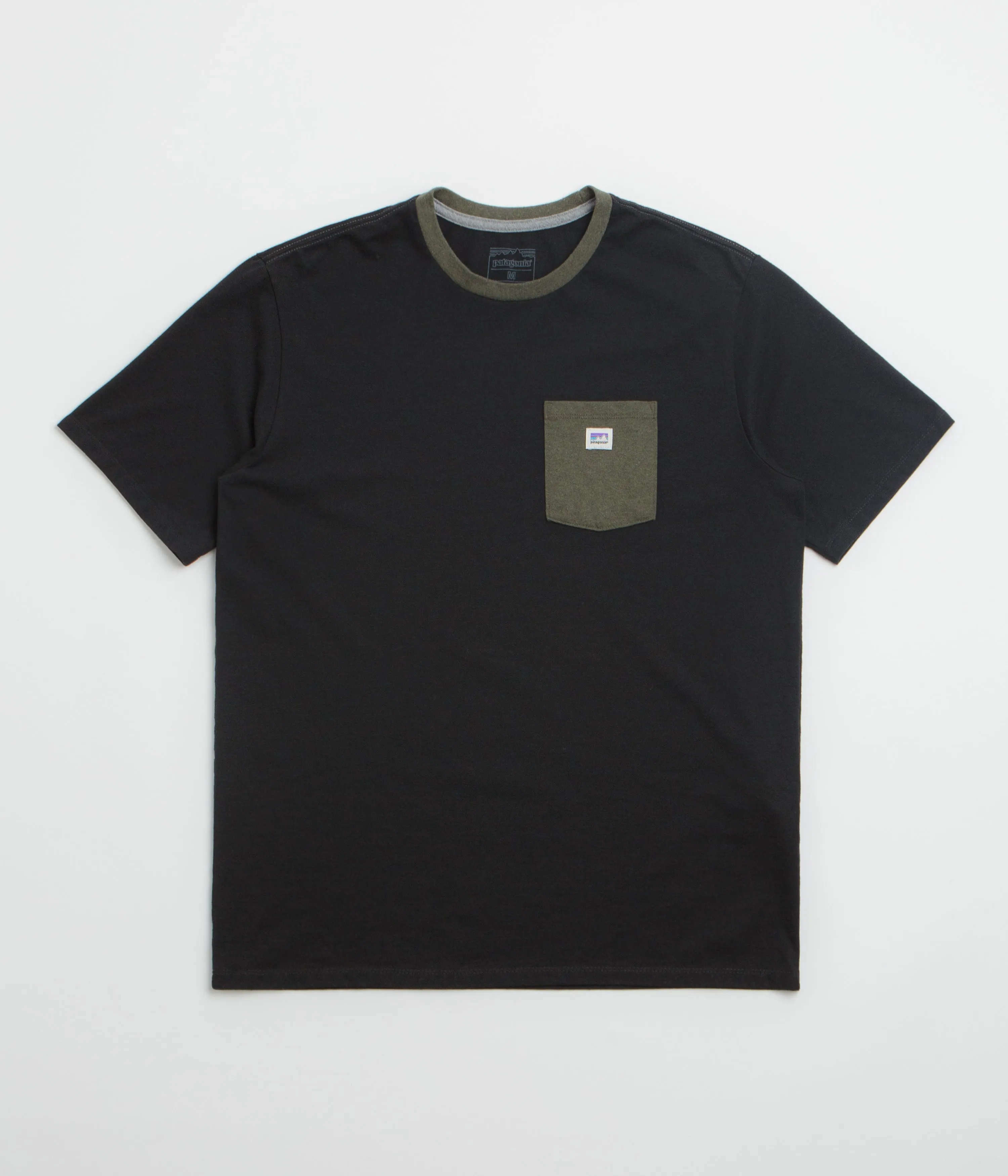 UV Protection blouse silhouette Patagonia Shop Sticker Pocket Responsibili-Tee T-Shirt - Black / Basin Green