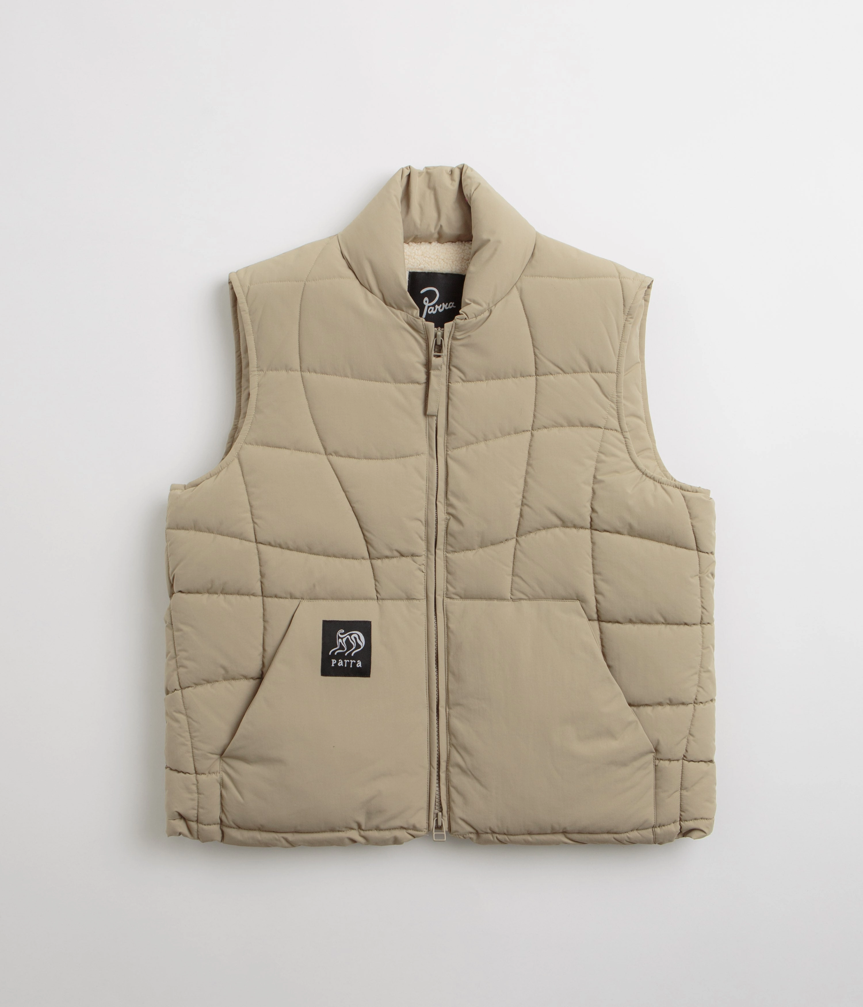 by Parra Waved Alien Puffer Vest - Tan Zipper Closure Elastic Cuff Mechanism
