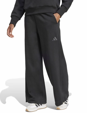 Lightweight Weave Anti RideUpSilhouette ALL SZN Fleece Loose Wide-Leg Pants - Black