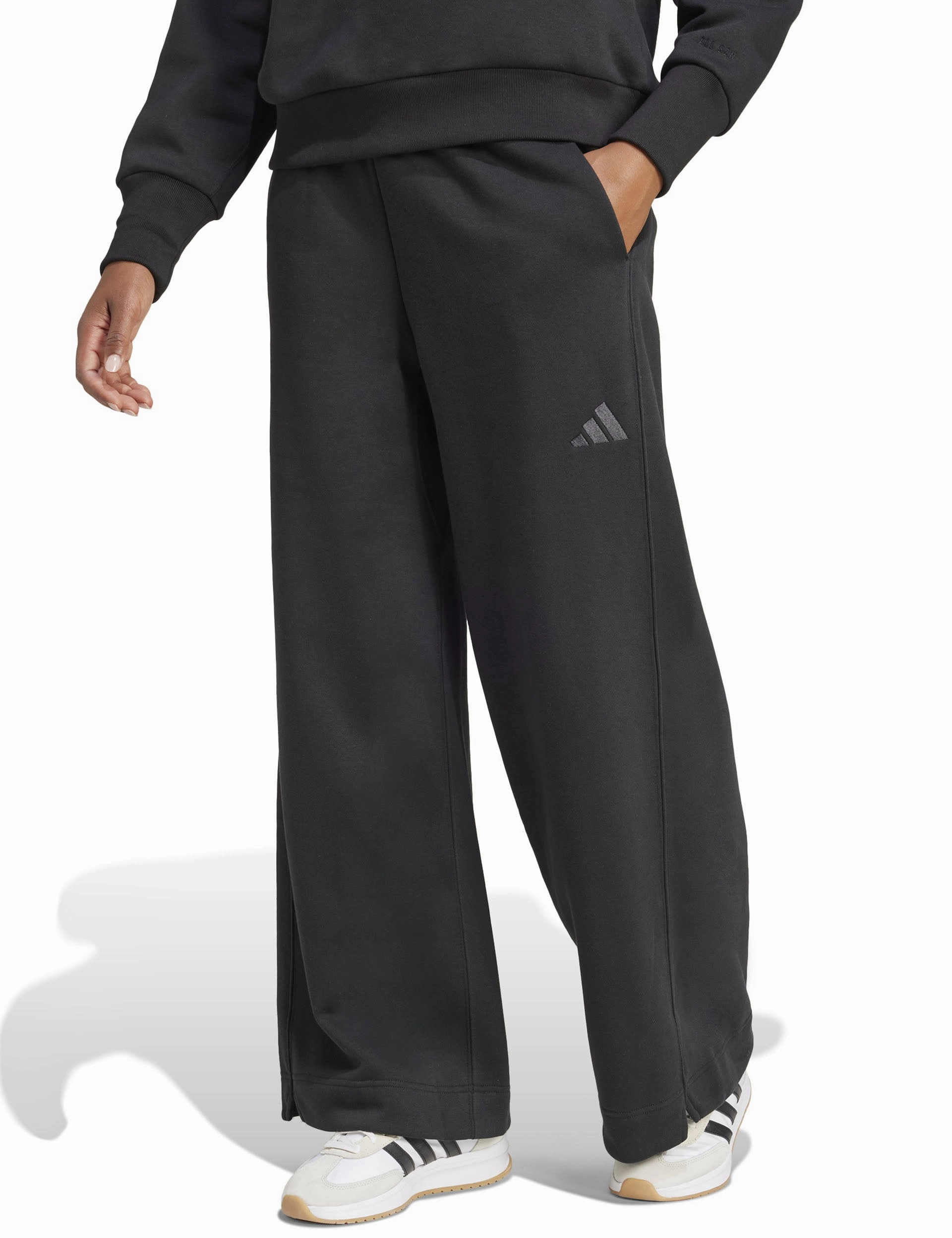 Lightweight Weave Anti RideUpSilhouette ALL SZN Fleece Loose Wide-Leg Pants - Black