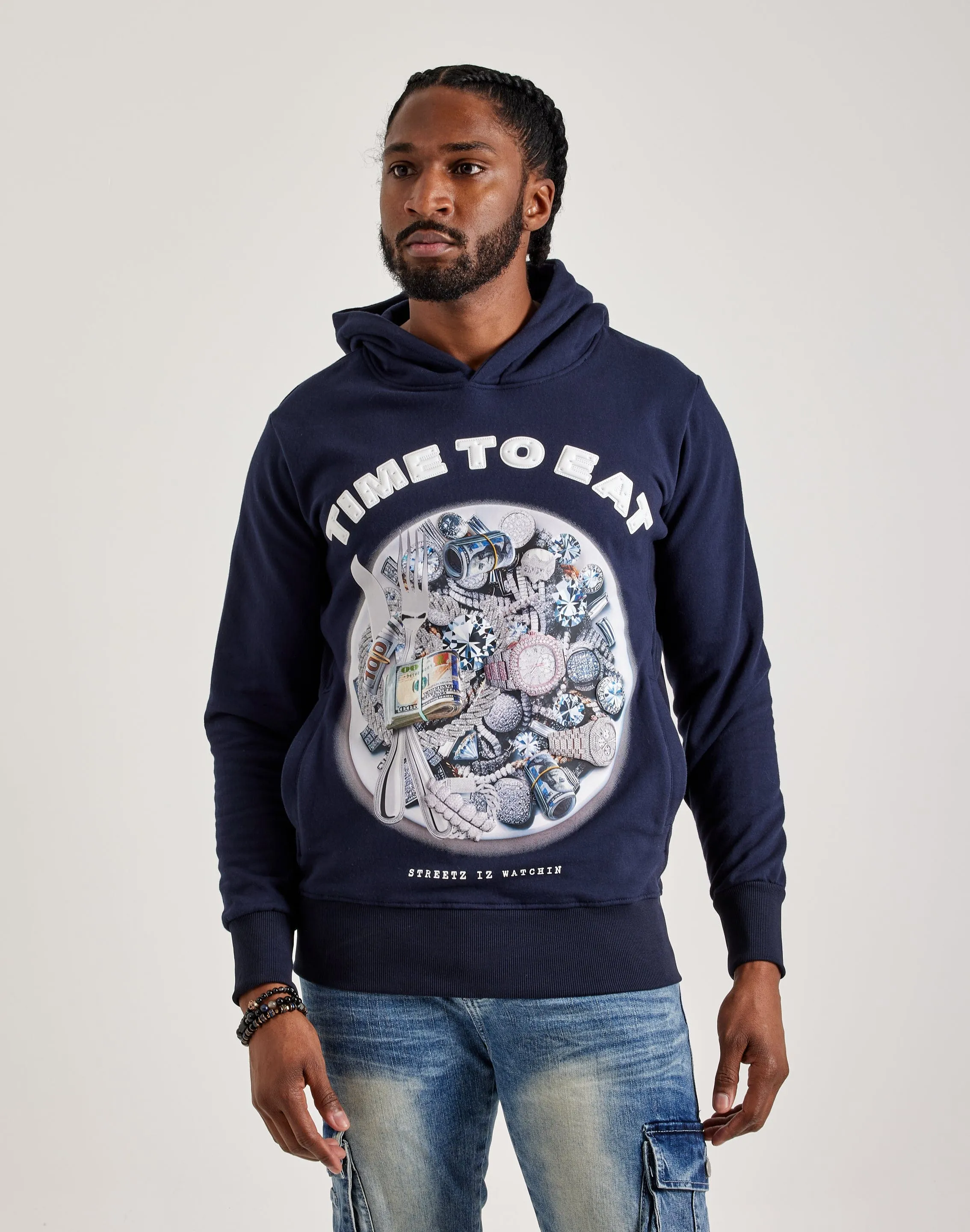 Streetz Iz Watchin Time To Eat Hoodie Cozy Vibe DoubleLayered Collar