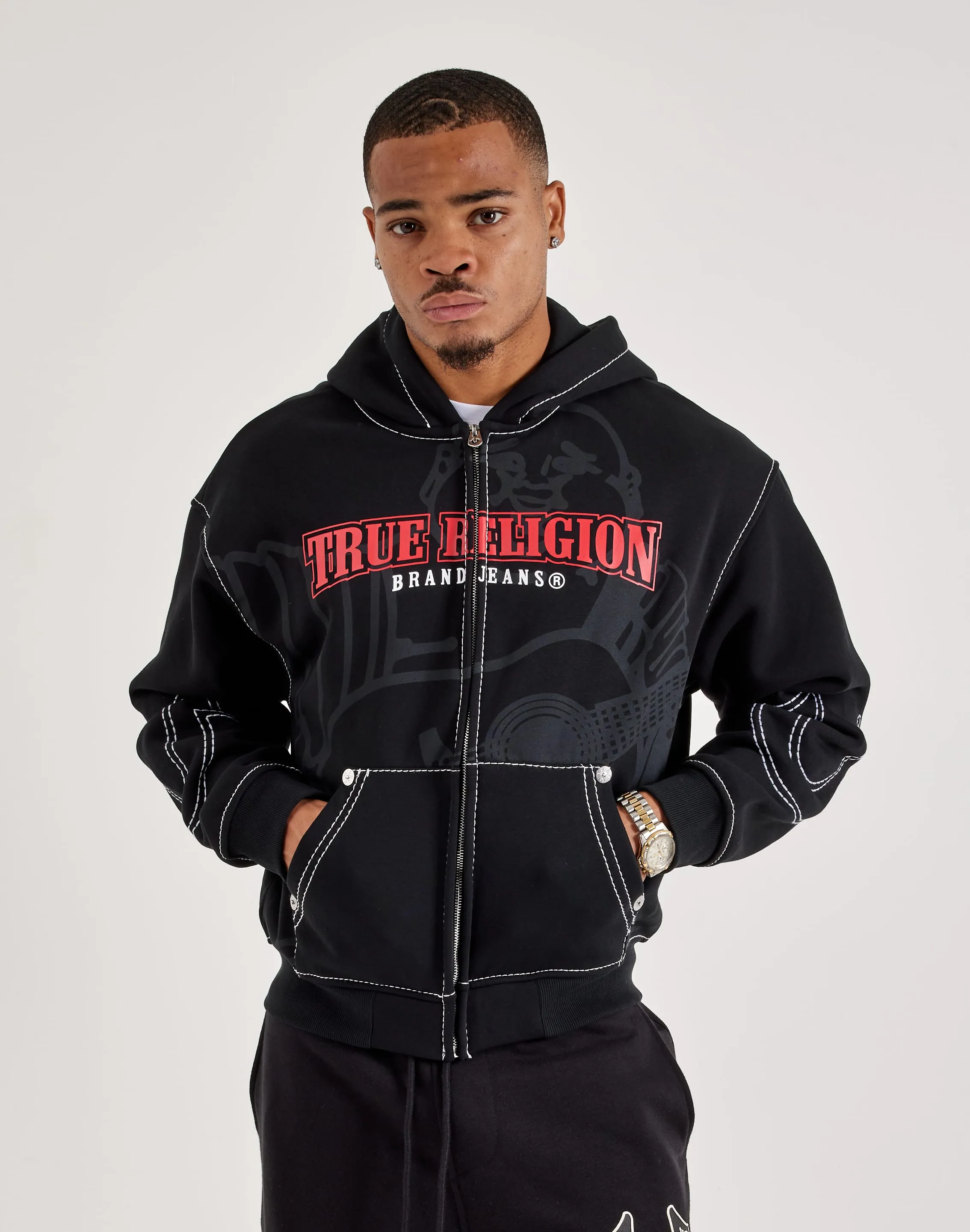 True Religion Anniversary Big-T Zip Fleece Hoodie Vegan Mood