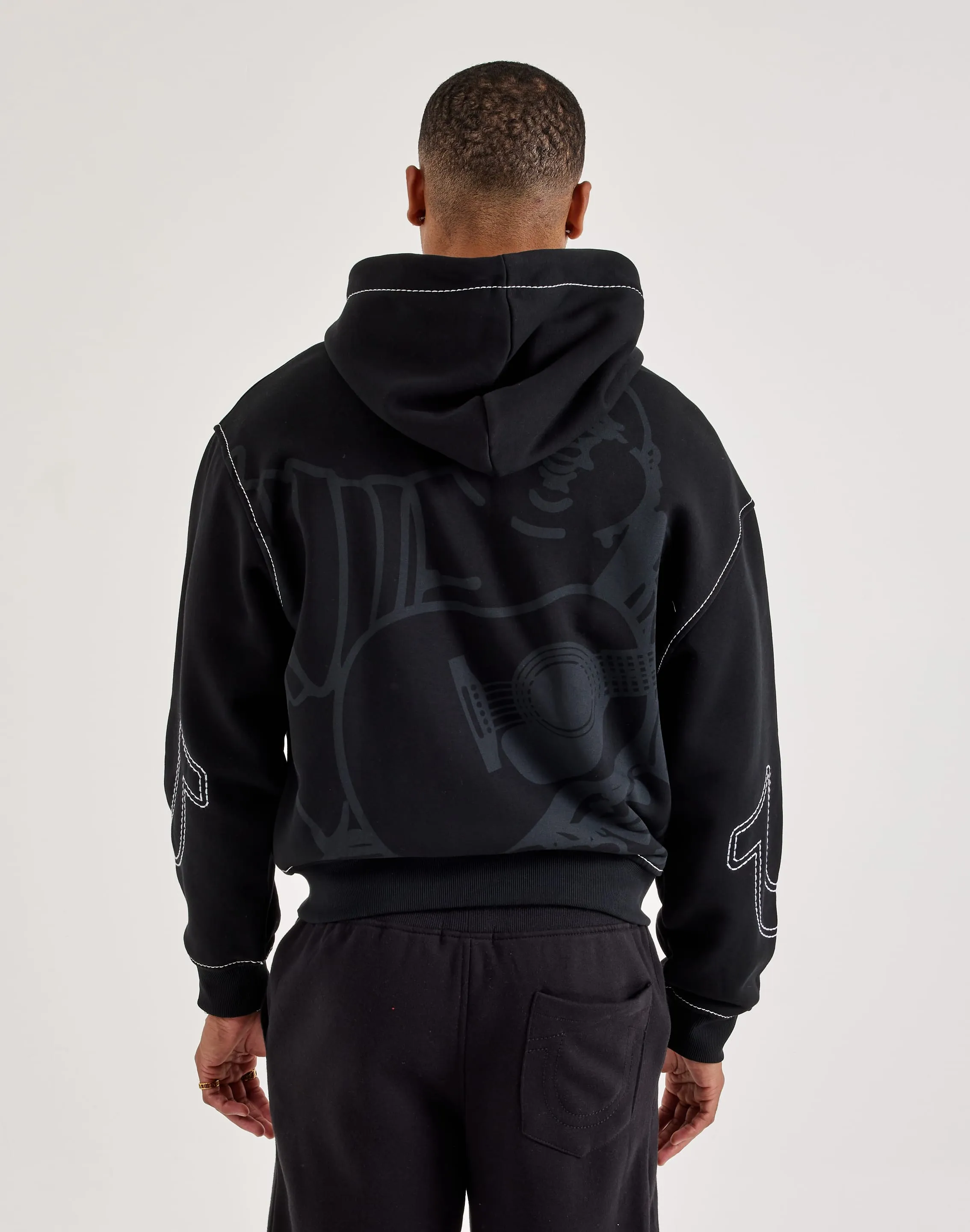 True Religion Anniversary Big-T Zip Fleece Hoodie Moon Beam FormFitting Cut