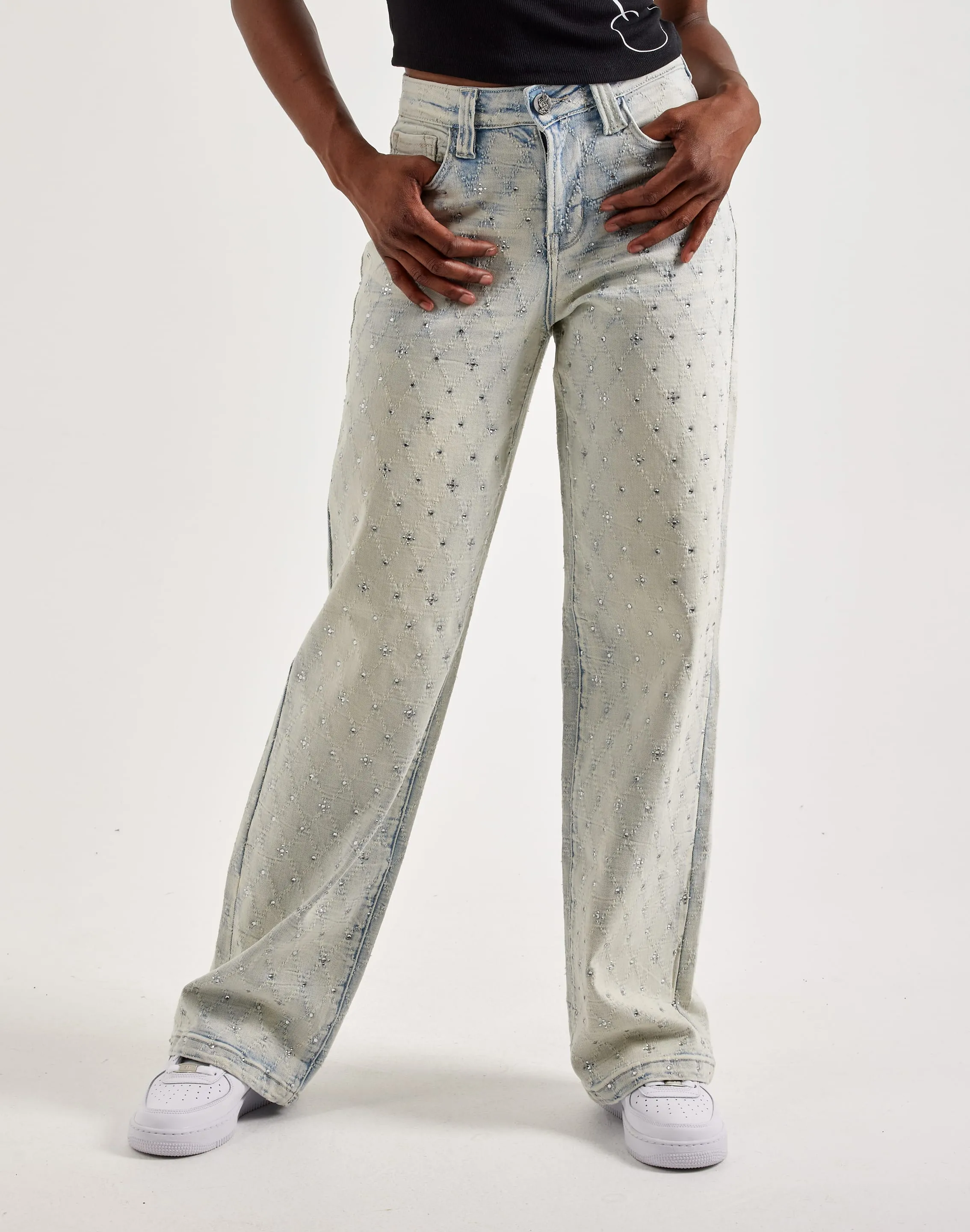 Grindhouse Wide Rhinestone Jeans FrictionResistant