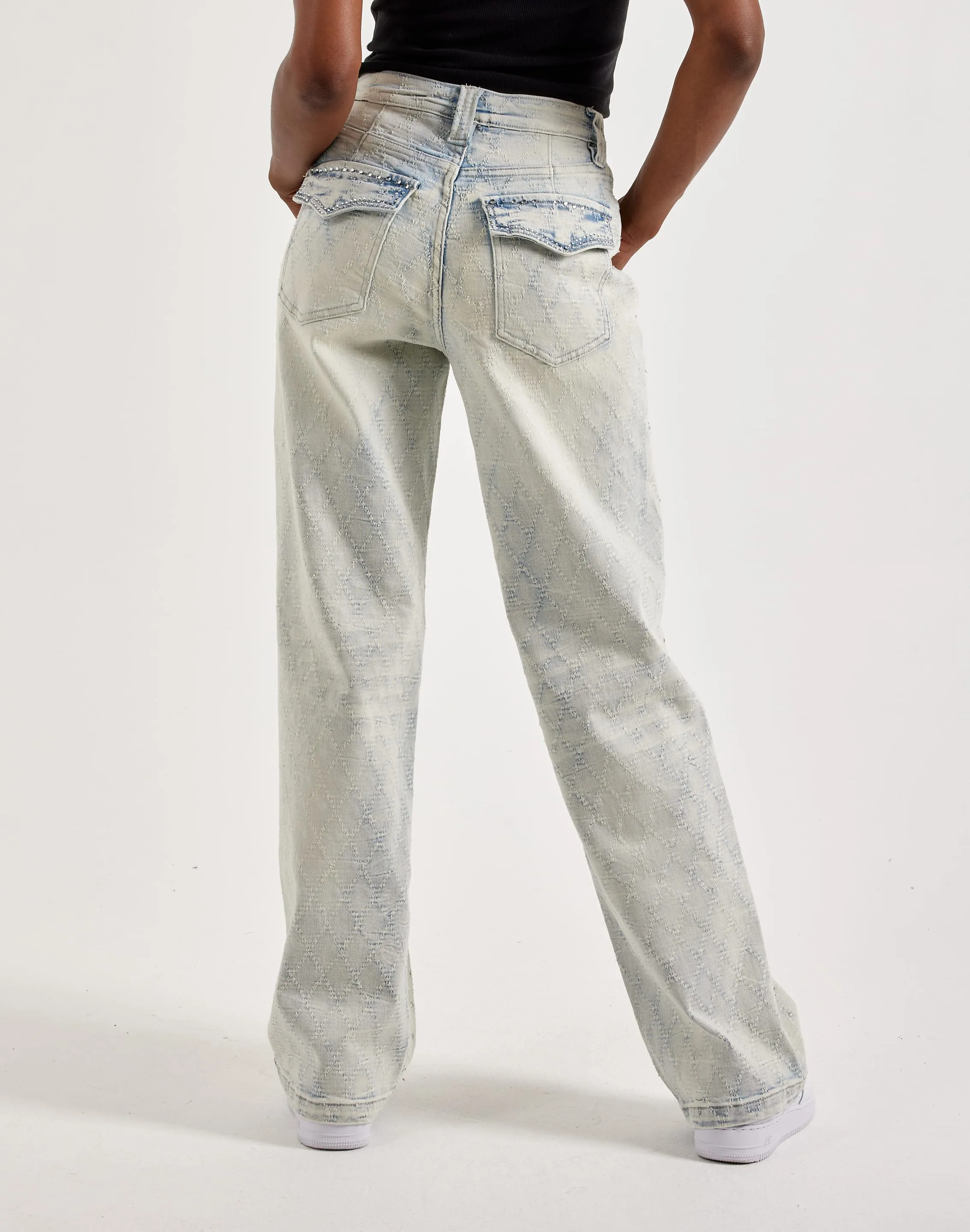 Grindhouse Wide Rhinestone Jeans WaterRepellent Surface