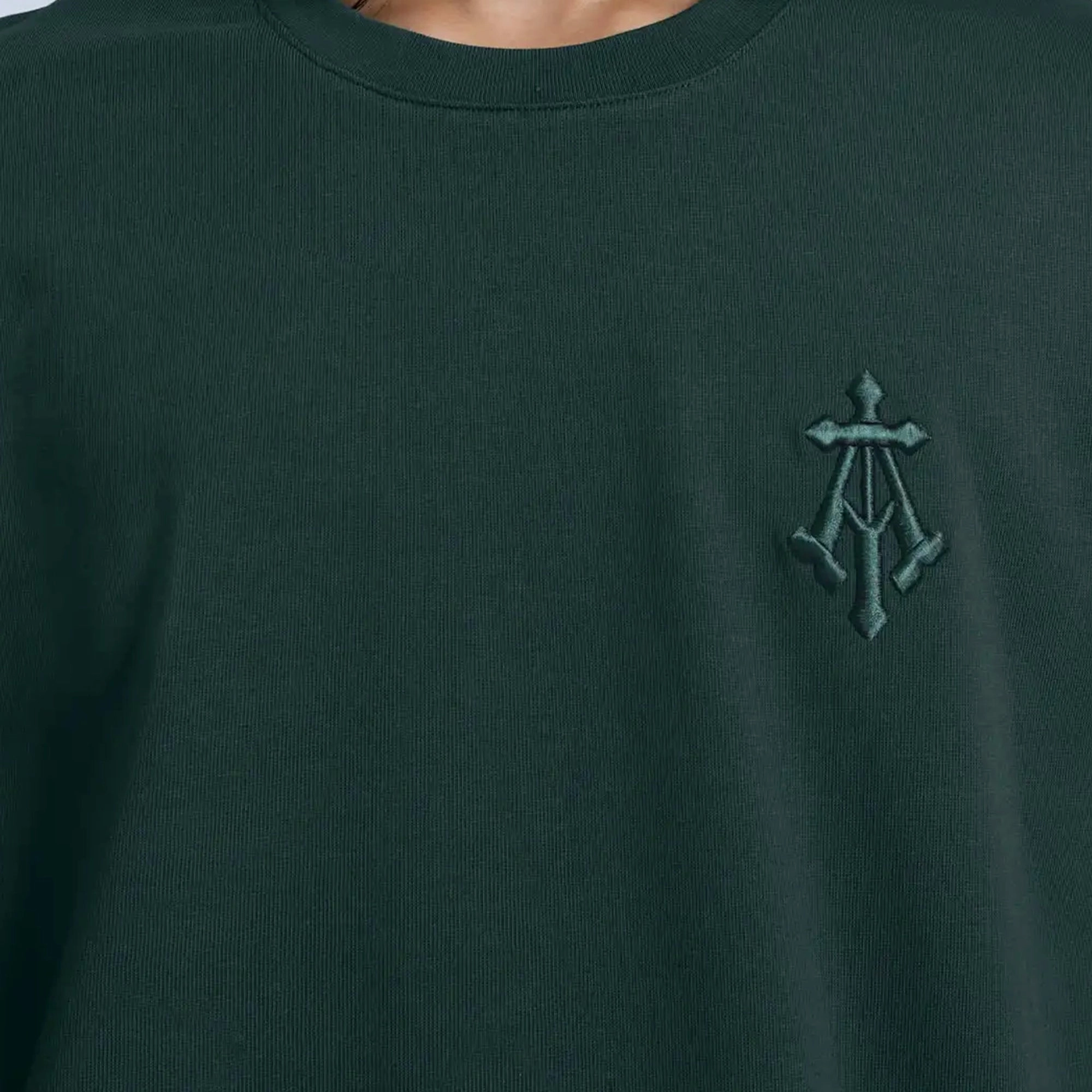 ALMOST GODS | ALPHA CROSS EMBROIDERED TEE { GREEN Smooth Line Inner Glow