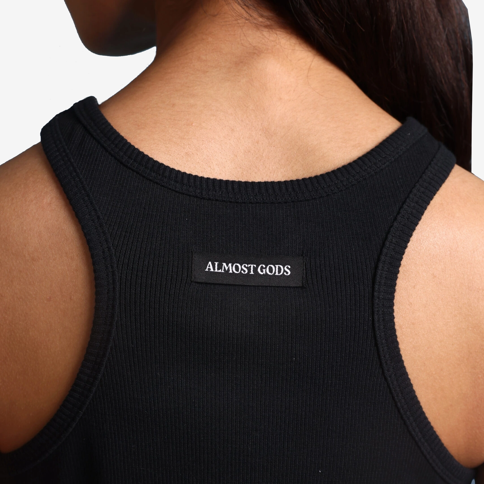 Antibacterial Finish ALMOST GODS | ALPHA CROSS RIBBED TANK { BLACK