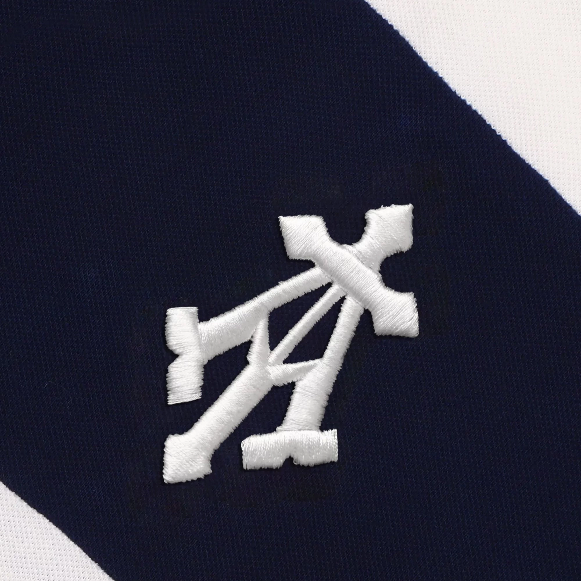 ALMOST GODS | ALPHA CROSS WOVEN STRIPED POLO { NAVY/WHITE BreathableMesh Tropical Glow