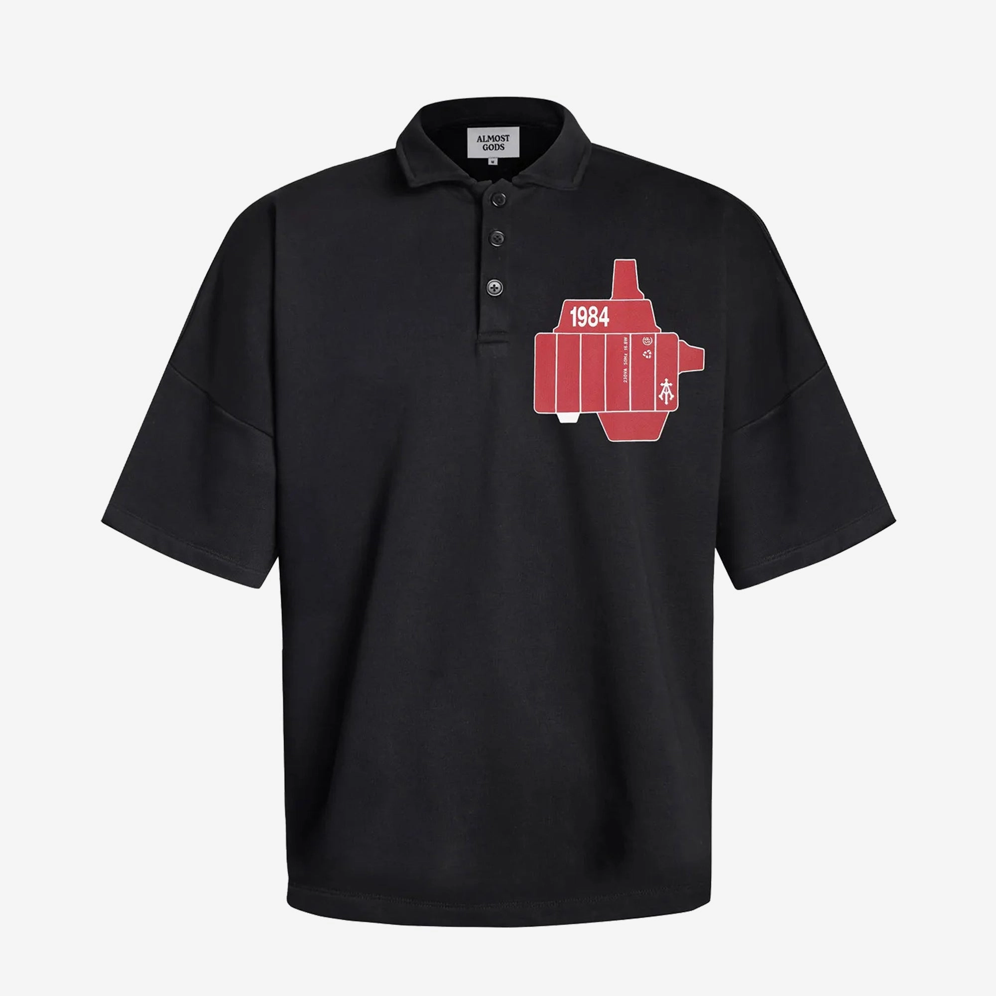 Travel Light ReflectiveDetails ALMOST GODS | ASSEMBLAGE BOXY POLO { BLACK