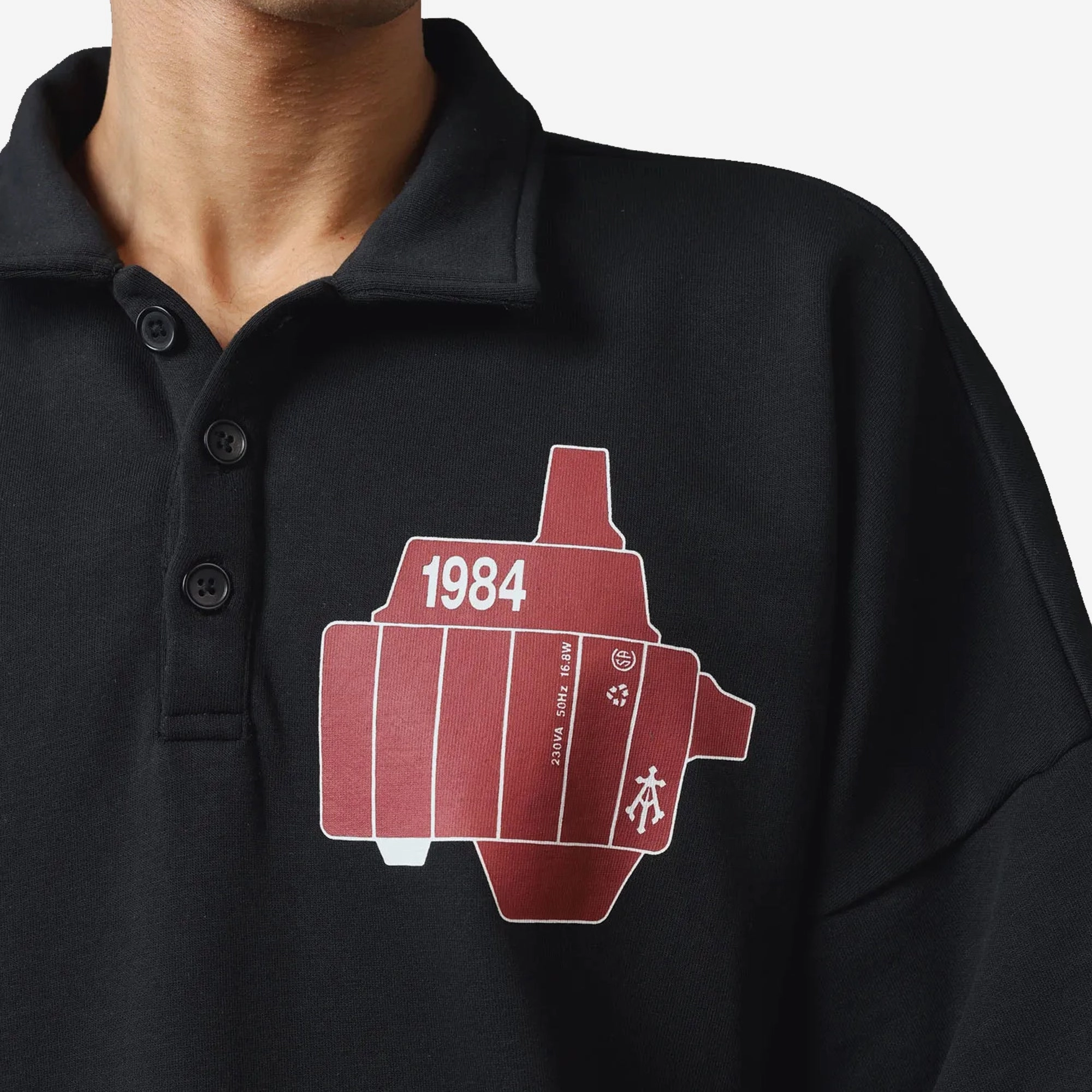 Spring Glow Thick Glow ALMOST GODS | ASSEMBLAGE BOXY POLO { BLACK