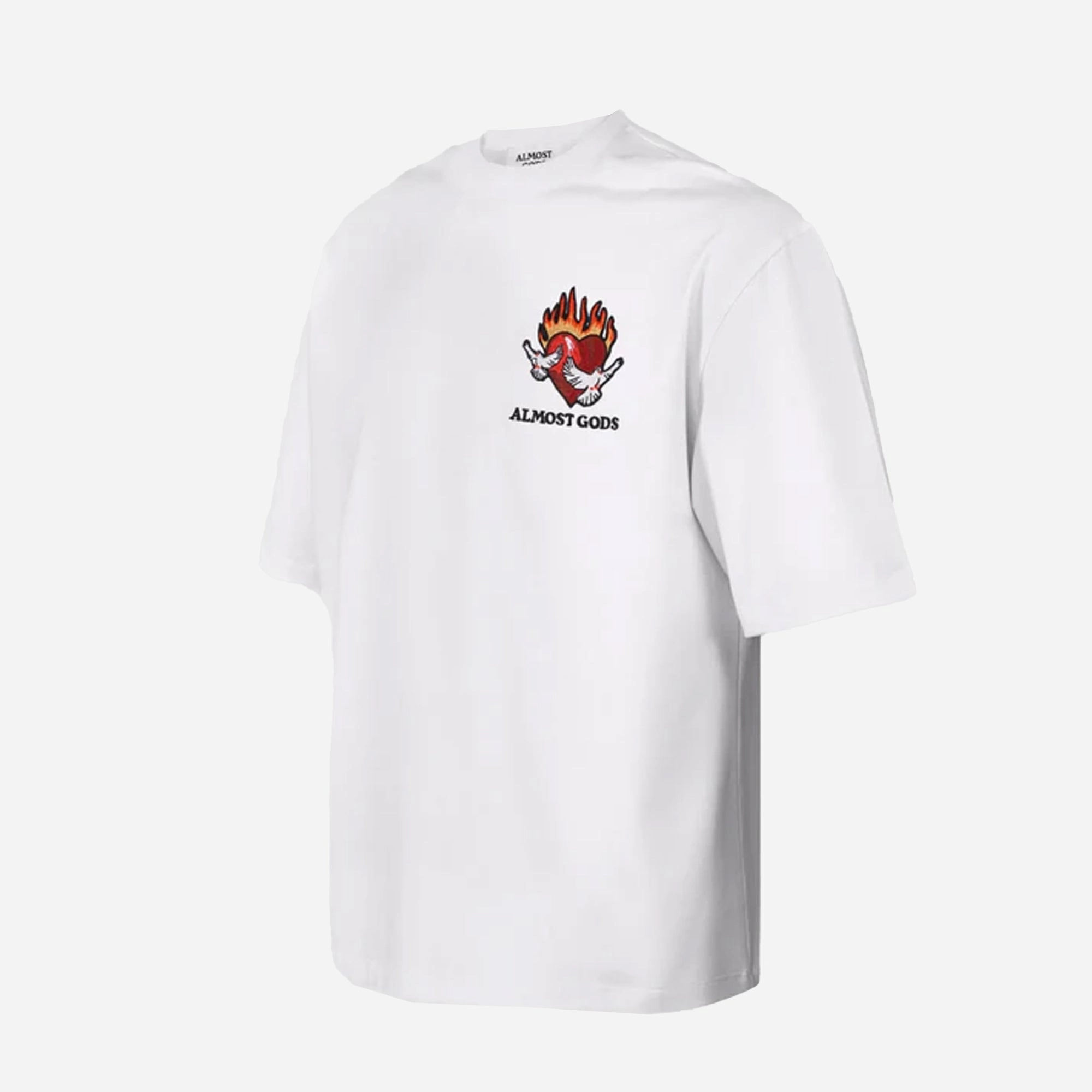 ALMOST GODS | BURNING HEART BOXY TEE { WHITE Flexible Waistband Desk Style