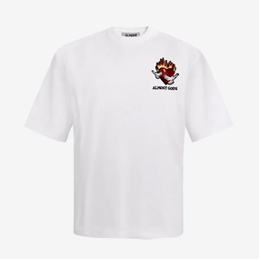 AntiPillingFabric Cotton Glow ALMOST GODS | BURNING HEART BOXY TEE { WHITE