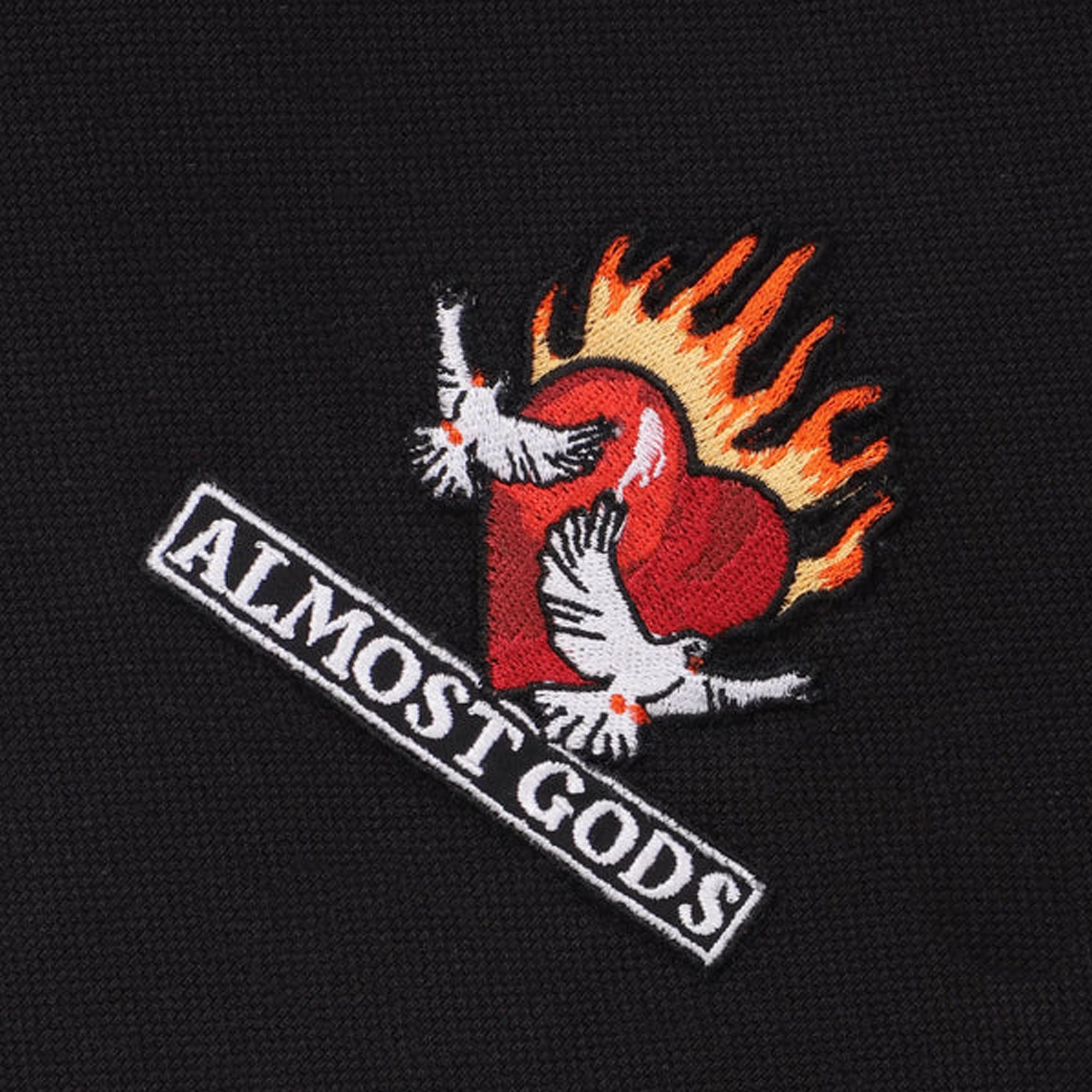 ALMOST GODS | BURNING HEART POLO TEE { BLACK Mind Ease Ventilated Back Panels