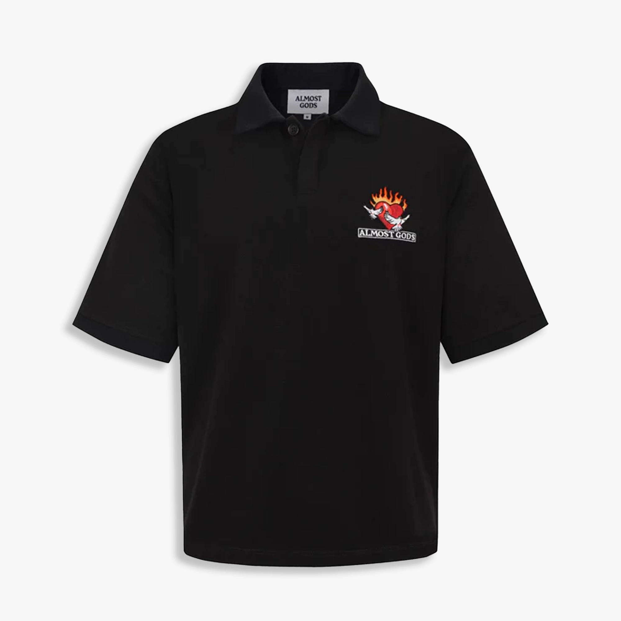 CoolingChannelFabric TearResistant Fabric ALMOST GODS | BURNING HEART POLO TEE { BLACK