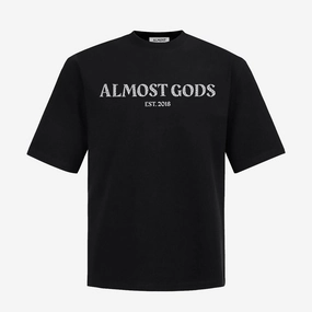 ALMOST GODS | CRACKED LOGO RELAXED TEE { BLACK Joy Ease LightweightMaterial