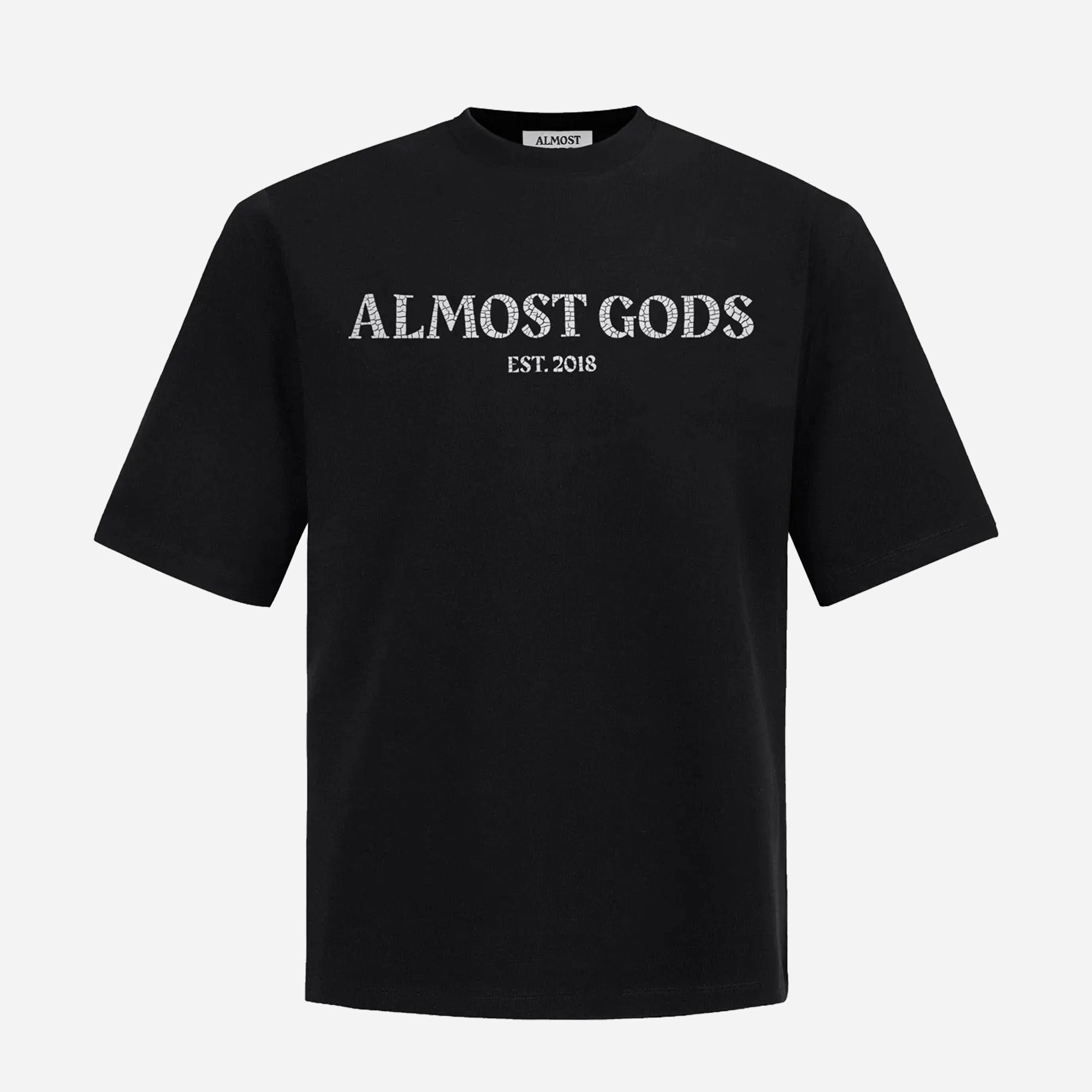 ALMOST GODS | CRACKED LOGO RELAXED TEE { BLACK Joy Ease LightweightMaterial