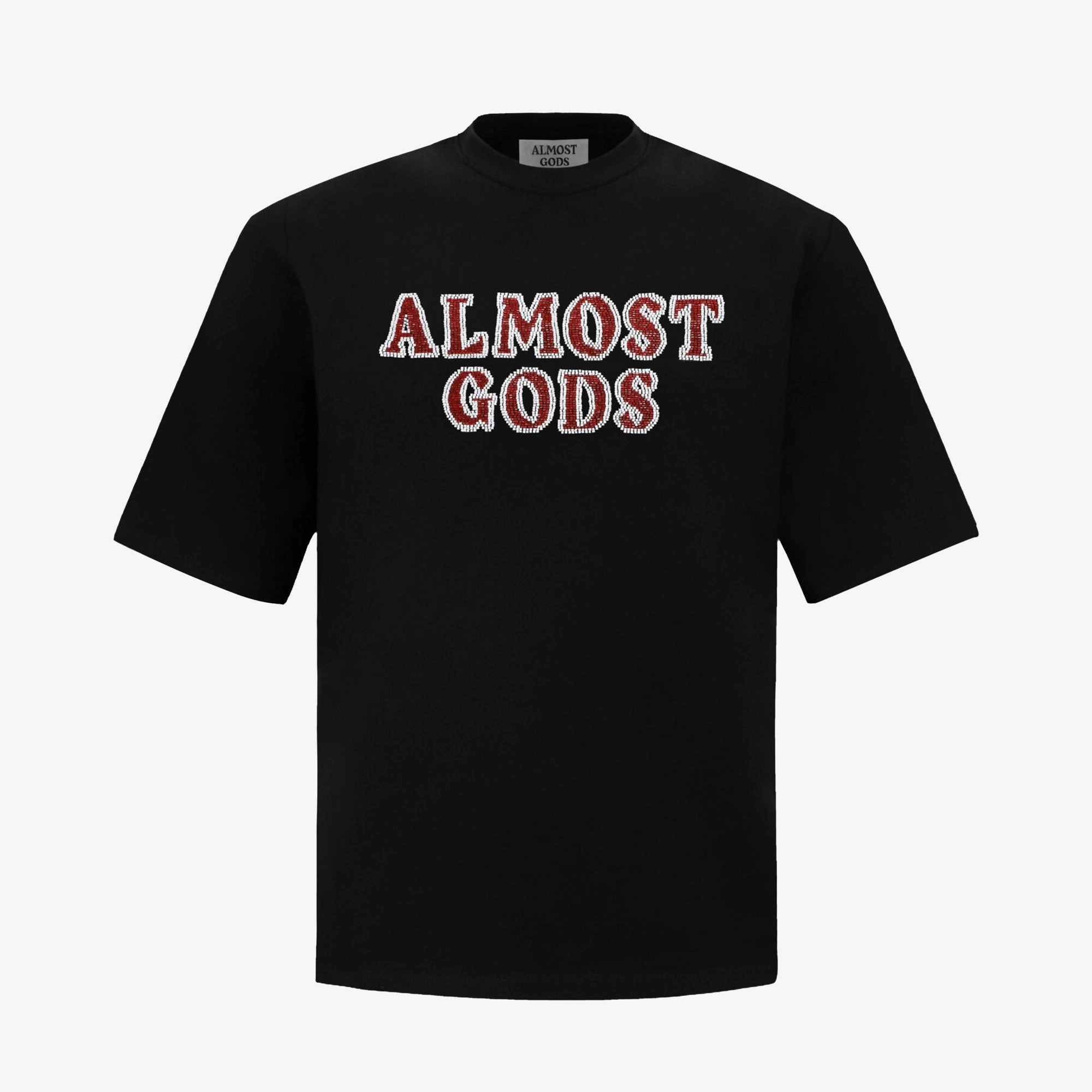 Tencel Blend Fabric Soft Jersey ALMOST GODS | HAND EMBROIDERED KARDANA LOGO TEE { BLACK